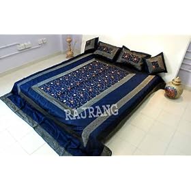New Indian Exclusive Designer King Size Silk Brocade Luxury Bedspread/Tapestry Pillow & Cushion Cover With Heavy Floral Embroidery Work
