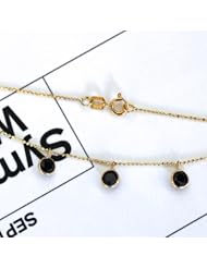 14k Solid Yellow Gold Round Black Onyx Gemstones 18" Cleopatra Necklace