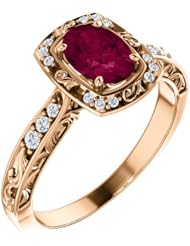 18K Rose Gold 7.00x5.00mm Oval Cut Rhodolite Garnet and Diamond Ring -- LIFETIME WARRANTY