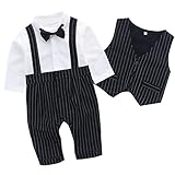 YY-Shop ベビー服 男の子 ロンパース 制服 赤ちゃん カバーオール 新生児 子供服 キッズ ベビースーツ 綿 フォーマル 蝶ネクタイ 長袖 紳士服 (L, 1ブラック)