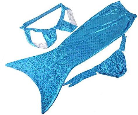 Girl's 3pcs Mermaid Sea-Maid Tankini Swimwear Bikini Costome Set(Blue)
