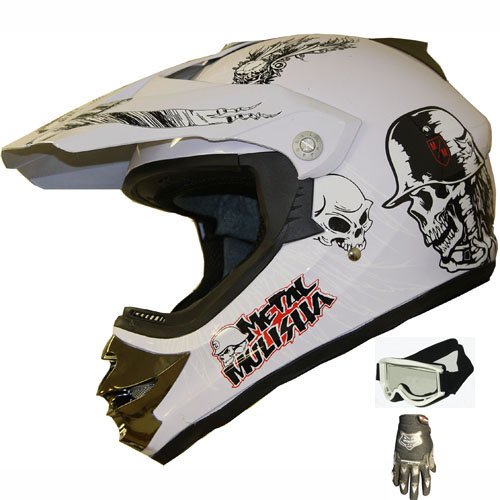 DOT ATV Motocross Helmet Combo 131 White+gloves+goggles (L) On Sale