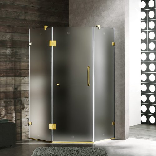 36 x 36 Frameless Neo-Angle Shower Enclosure Finish: Polished Brass, Glass Type / Door Configuration: Frosted / Right Hinged Door, Size: 36 x 36