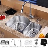 Kraus KBU23-KPF1621-KSD30CH 32 inch Undermount Double Bowl Stainless Steel Kitchen Sink with Chrome Kitchen Faucet and Soap Dispenser