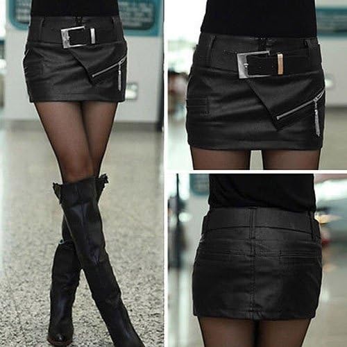 SSCUN Fashion Sexy Women Lady Faux Leather Mini Short Skirt(Black) Black M