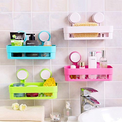 Simplee Kitchen Plastic Floating Shelves Shower Square Caddy Organizer Holder Tray With Suction Cups, Bathroom Wall Shelves, Storage Racks(Blue)