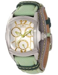Invicta Womens 12280 Lupah Silver Dial Light Green and Grey Canvas Watch