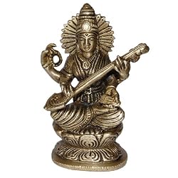 Metal Sculpture Hindu Goddess Saraswati 3 x 2 x 4.5 inches (saraswatib012)