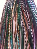 6 Feathers 4 -7 Mix Green, Brown,grizzly and Giner Grizzly for Hair Extension