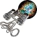 3 x 25 Opera Glasses Platinum with Silver Trim w/ Necklace Chain by HQRP plus Coaster