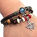 Kingfansion Butterfly Braided Wooden Bead Wrist Bracelet Leather Jewelry