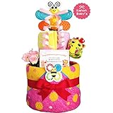 おむつケーキ Sassy（サッシー） 豪華３段５点ウォッシュタオルセット/出産祝い/誕生日プレゼント ダイパーケーキ (パンパースM18 （1歳のお誕生日プレゼント用に）)