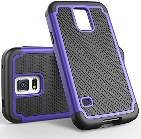 Galaxy S5 Case, Hongqing Shop 2 in 1 Drop Protection Heavy Duty Design Hybrid Hard PC with Soft Rubber Regular Hexagon Textured Shield Combine Black Silicone Inner Bumper Combo Cover Case (Blue/Black)