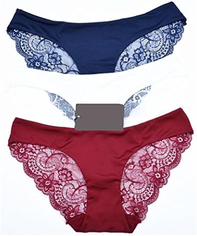 Womens Sexy Lace Back Low Rise Hipster Lingerie Briefs Panties Underwear 3 Pack Navy White Red