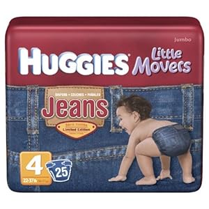 Huggies Little Movers Diapers, Jeans, Size 4 (22-37 lb), Jumbo, 25 ct.