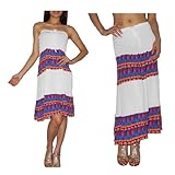 IMAGE OF Womens Thai Boho Flowing Gathered / Smocked Bodice Crinkle Halter Summer Dress / Skirt - Multicolor (Size: one size)