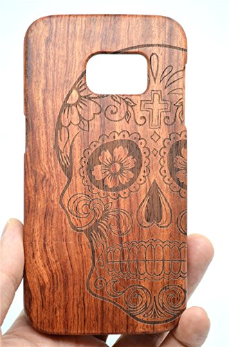 VolksRoseÂ® Samsung Galaxy S7 Edge Wooden Case - Rosewood Skull - Premium Quality Natural Wood Cover with Free Screen Protector for Your Smartphone