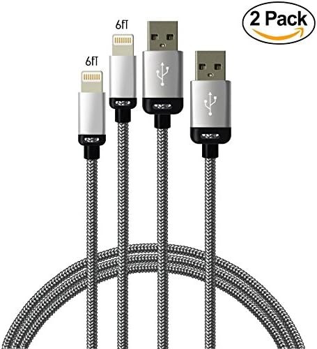 Winky(TM) 2Pack 6FT Extra Long Nylon Braided 8Pin to USB Power Cable Cord with Aluminum Heads for iPhone 6/6s/6 Plus/6s Plus/5/5c/5s, iPod Nano 7 iPod Touch 5 (2x6ft Grey)