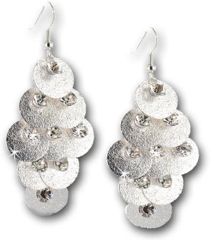 Textured Silver-tone Crystal Cascading Dangle Earrings
