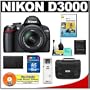Nikon D3000 10MP Digital SLR Camera AF-S DX VR Nikkor Zoom Lens with 16GB Card + EN-EL9a Battery + Nikon Gadget Bag + Accessory Kit