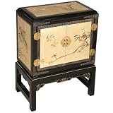 Handmade Asian Furniture - 26" Black & Gold Lacquer Wood Oriental Storage Cabinet / End Table
