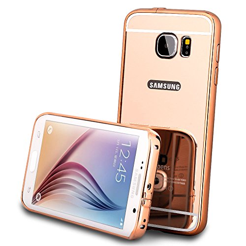 For Samsung Galaxy S6 Edge Case, Roybens Luxury Metal Air Aluminum Bumper Detachable + Mirror Hard Back Case 2 in 1 Cover Ultra-Thin Frame For Samsung Galaxy S6 Edge - Retail Packaging RoseGold