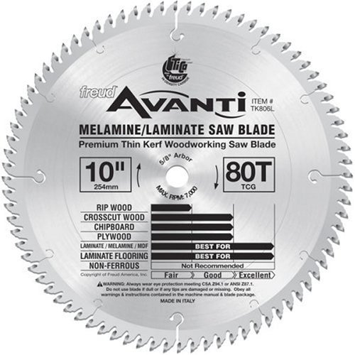 Freud TK806L Avanti 10-Inch 80 Tooth TCG Thin Kerf Melamine and Laminate Cutting Saw Blade with 5/8-Inch Arbor
