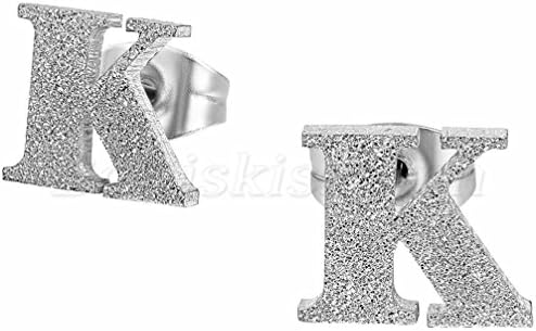 Unisex Matte Stainless Steel Alphabet Initial Letter Charm Studs Earrrings A-Z