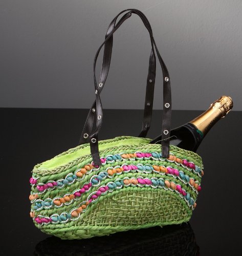 Trendy Strandtasche aus festem Bast in gr&uuml;n
