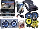 Pyle Mega Audio/DVD/Camera/Installation Package for Car/Truck/SUV -- PLTS79BT 7-Inch Single DIN In-Dash Motorized Touch Screen TFT/LCD Monitor with DVD/CD/MP3/MP4/USB/SD/AM-FM/RDS/Bluetooth and Screen Dial Pad + PLA2200 2-Channel 1400w Bridgeable Mosfet Amplifier + PLBS102 Dual 10-Inch 800W Bandpass + PLG6C 6.5
