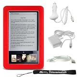 Slim High Quality Durable Silicone Skin Case Custom Made For Barnes & Noble Nook eBook Reader (RED) + Includes a 4-Inch eBigvalue Determination Hand Strap