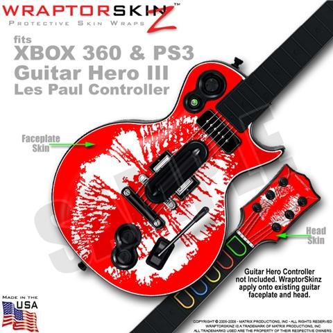 Big Kiss White on Red WraptorSkinz Skin fits XBOX 360 & PS3 Guitar Hero III Les Paul Controller (GUITAR NOT INCLUDED)