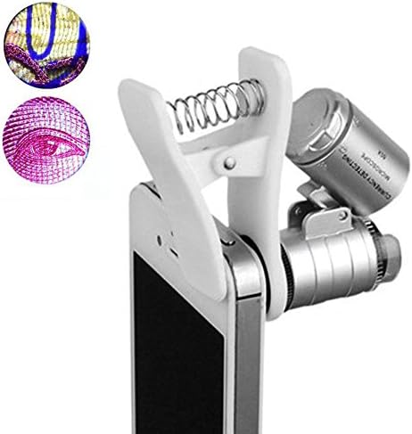 Thunbird 60x Clip on Pocket Microscope Illuminated Magnifier Lens with LED &amp; Uv Lights for Universal Smartphones,iphone6 6plus/ 5 5c 5s/ 4 4s/ Samsung Galaxy S5 G900h /S4 I9500 / S3 I9300 / Note 2 Ii / Note 3 Iii/ Note 4 Iv/ HTC
