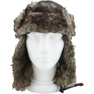 Black Faux Fur Trooper Trapper Aviator Ski Hat
