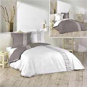HOUSSE DE COUETTE parure de lit 3 pi�ces 220X240 "forever taupe" -NEUF