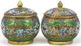 Vintage Collectible Pre-Owned Matched Pair of Open Work Cloisonne (Champleve) Multi-Color Ginger Jars; 2-3/4