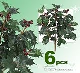 SIX 16" Artificial Holly Bushes w/Berries for Christmas Decoration