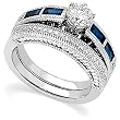 14K White Gold Sapphire and Diamond Wedding Set Semimount - CENTER STONE NOT INCLUDED