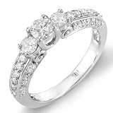 14k White Gold Round Diamond Ladies Bridal Ring Engagement (1.15 cttw, F-G-H Color, SI-I Clarity)