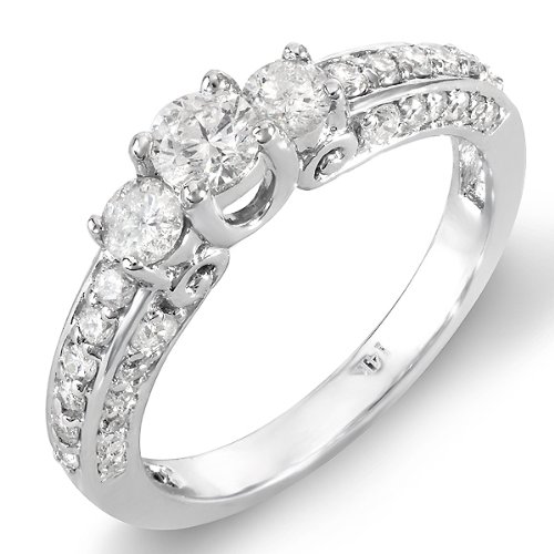 14k White Gold Round Diamond Ladies Bridal Ring Engagement (1.15 cttw, H-I Color, I1-I2 Clarity)