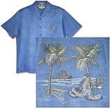 Palm-Ukulele Men's Embroidered Jacquard Hawaiian Aloha Shirt