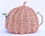 Knit Tea Cozy Cosy Handmade Washable Red, White, Beige