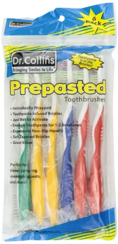 Dr. Collins Toothbrushes, Prepasted, 6-Count Package