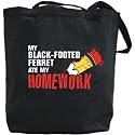 Canvas Tote Bag Black " My Black-Footed Ferret Ate My Homework " Animals