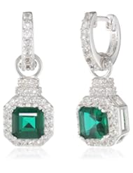Sterling Silver, Created Emerald, and Created White Sapphire Earrings