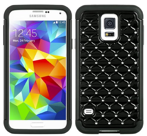 myLife Black - Diamond Shell Series (2 Layer Neo Hybrid) Slim Armor Case for the NEW Galaxy S5 (5G) Smartphone by Samsung (External Rubberized Hard Shell Flex Piece + Internal Soft Silicone Flexible Bumper Gel)