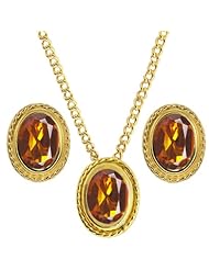 2.10 Ct Orange Red Madeira Citrine 925 Yellow Gold Plated Silver Pendant Earrings Set