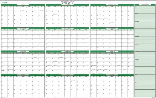 2015-16 Dry/Wet-Erasable Academic Wall Calendar Kit: Horizontal 24" x 36"