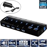 Sabrent 7 Port USB 3.0 Hub with 4A Power Adapter support Fast charging Function [VIA VL812 Chipset] (HB-J3U7)