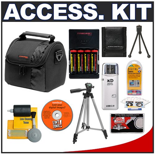 Deluxe Accessory Kit with Deluxe Padded Carrying Case + Multi-Voltage Charger with 4 AA Rechargeable Batteries + Tripod + Precision Design Accessory Kit for Fuji Finepix A100, A150, A500, A600, A610, A700, A800, A820, A900 & A920 Digital Cameras
